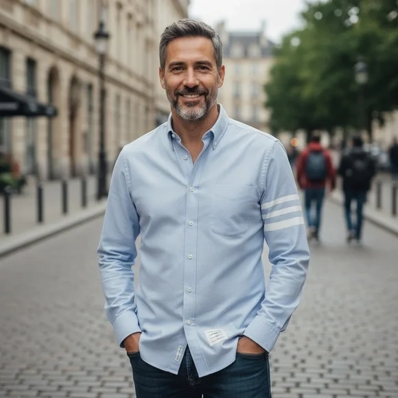 Thom Browne Oxford Classic Fit 4-Bar Stripe Blue Long Sleeve Shirt Size 4 US XL - Picture 7 of 9